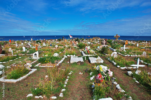 Rapa Nui. Easter Island Cemetery of Hanga Roa on Easter Island, Chile photo
