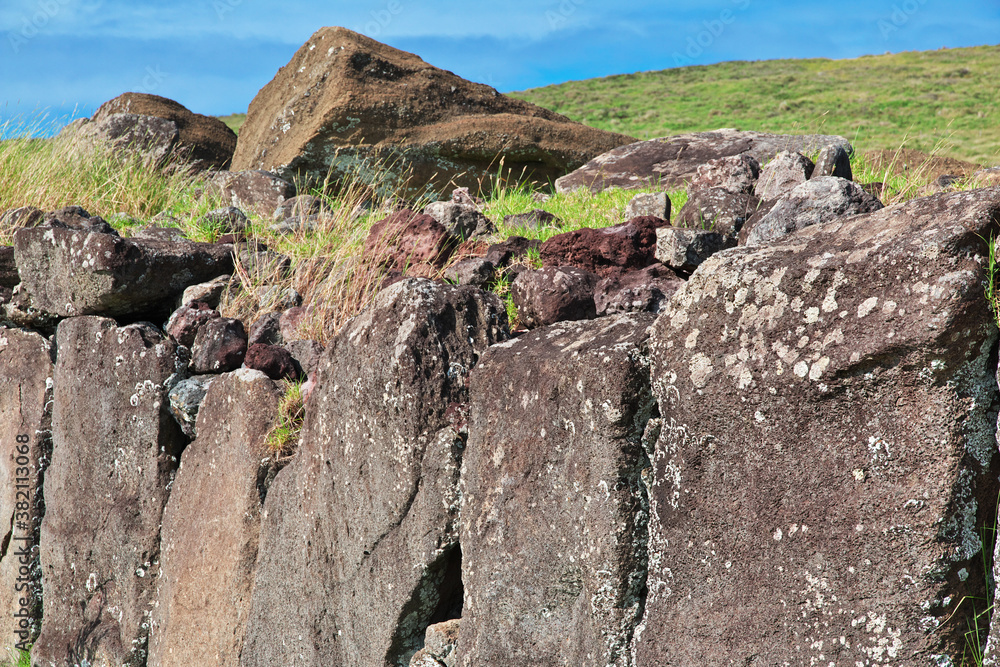 Rapa Nui. Ahu Vinapu park on Easter Island, Chile
