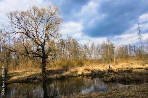 a small field river in early spring.russian provincial landscape
