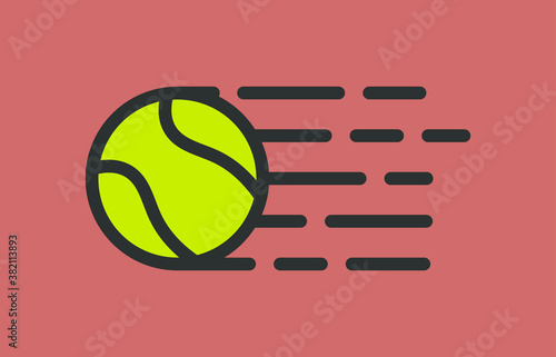 An outline vector illustration of a tennis ball in movement on a beige background. Tennis ball on light brown background.