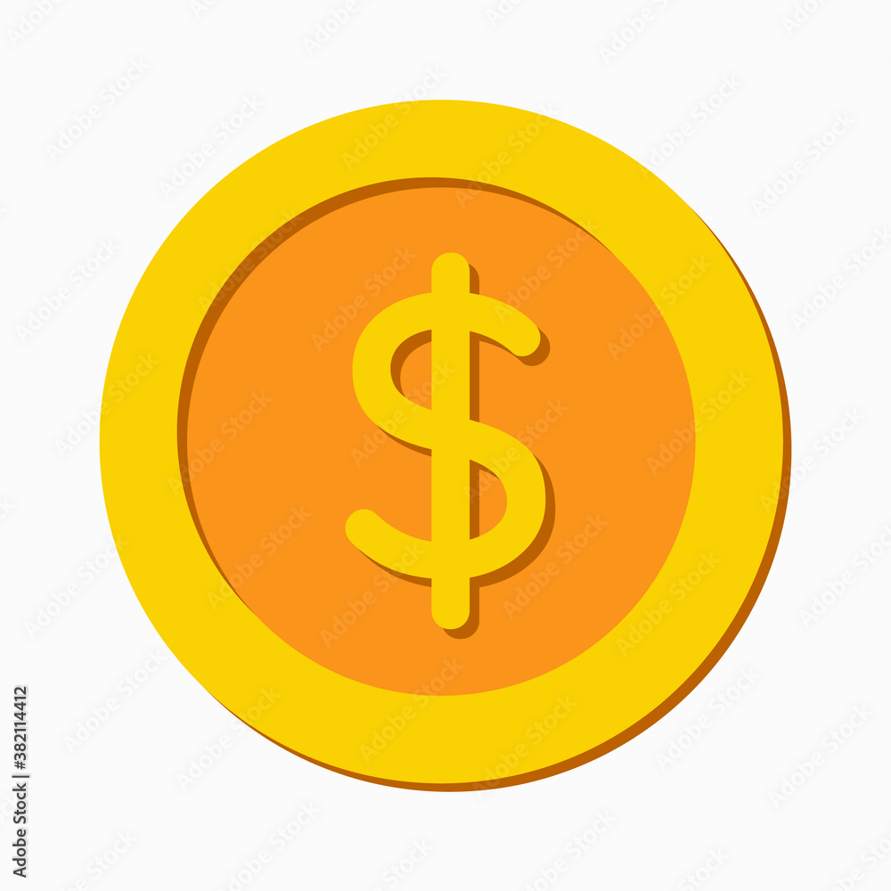 A gold vector icon of a dollar coin with rounded corners on a white background. A gold vector icon of a dollar coin with rounded corners on a white background.