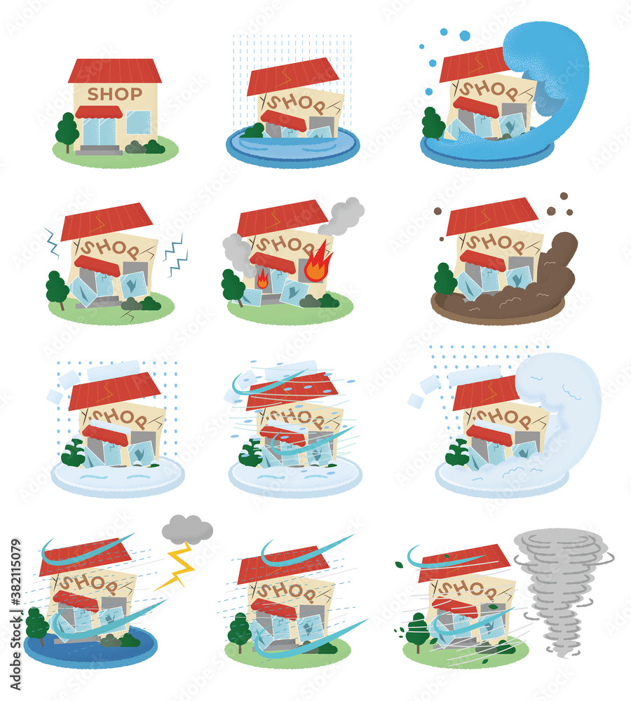 災害に遭うショップのベクターイラストセット Stock Vector | Adobe Stock