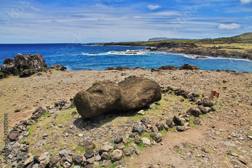 Rapa Nui. Ahu Akahanga park on Easter Island, Chile photo