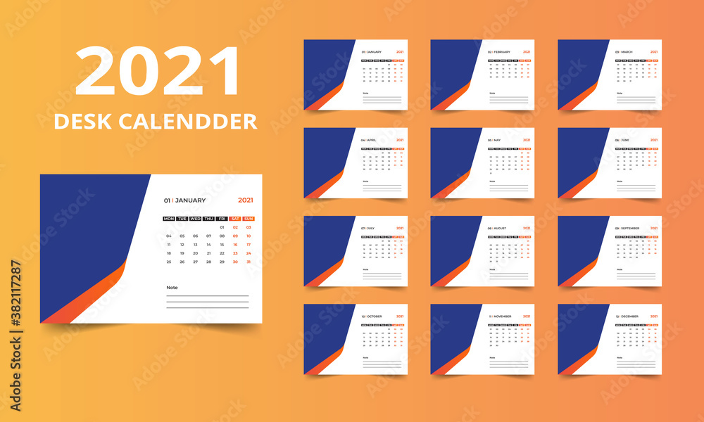 Naklejka premium Desk calendar design 2021 template
