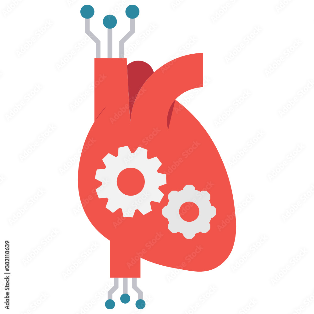Artificial Human Organ Design, Digital Heart Vector Icon