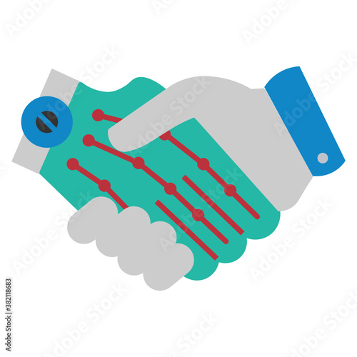 Robot and Human Friendship Concept, Bioengineering Contract Design, Handshake between Man and Machine Vector Icon Design, Biological engineering and Biotechnology Symbol on White background 