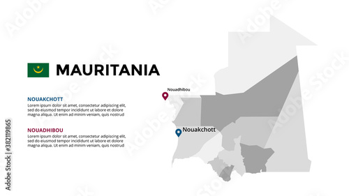 Mauritania vector map infographic template. Slide presentation. Global business marketing concept. Color country. World transportation geography data. 