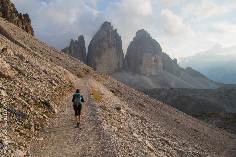 The three peaks of lavaredo seen from the eyes of a girl