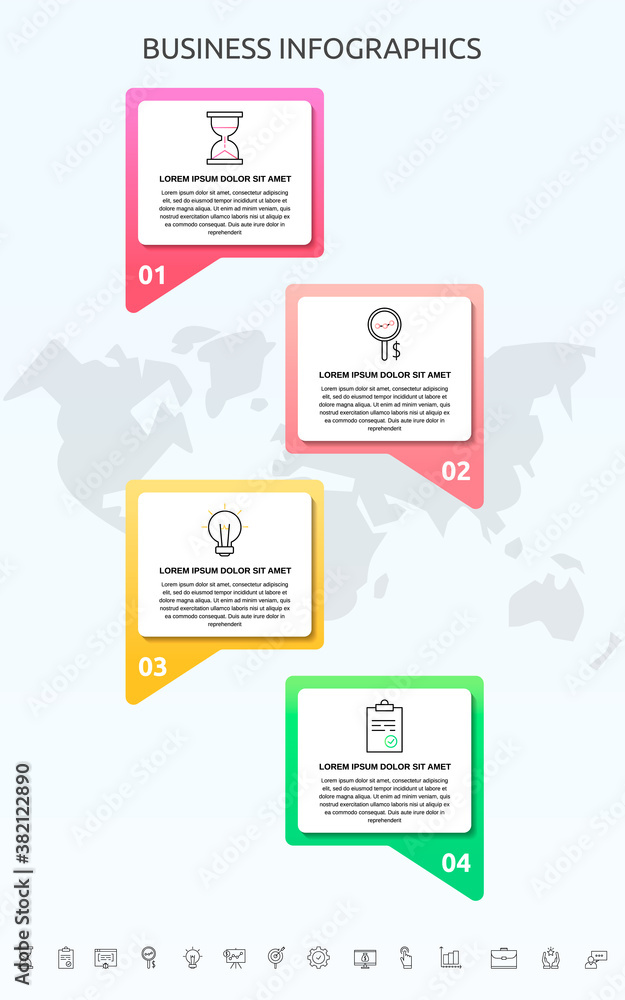 Infographics charts with four steps, labels. Vector template used for diagram, business, web, banner, workflow layout, presentations, info graph