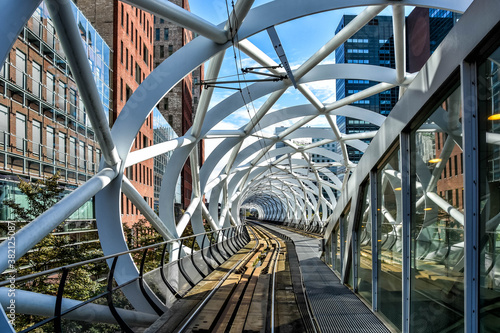 Schilderij op canvas The Hague, The Netherlands, a modern tram viaduct calling: The 'Netkous' or Fish