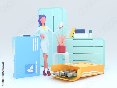 Healthcare series: Pharmacist. Pharmacist at work 3d render