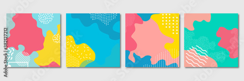 Summer. Modern, trendy design set for social media. Contemporary art. Creative conceptual and colorful collage. Copyspace to insert your ad, text, image. Seamless styled. Watercolor, geometric, lines.