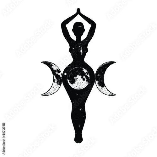 Triple Goddess, beautiful woman figure respresenting moon cycles, Wiccan traditional symbol. Vector illustration photo