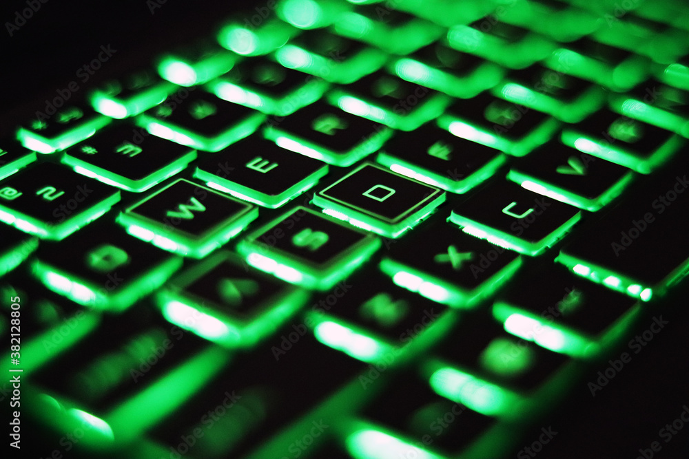 Computer keyboard with green light