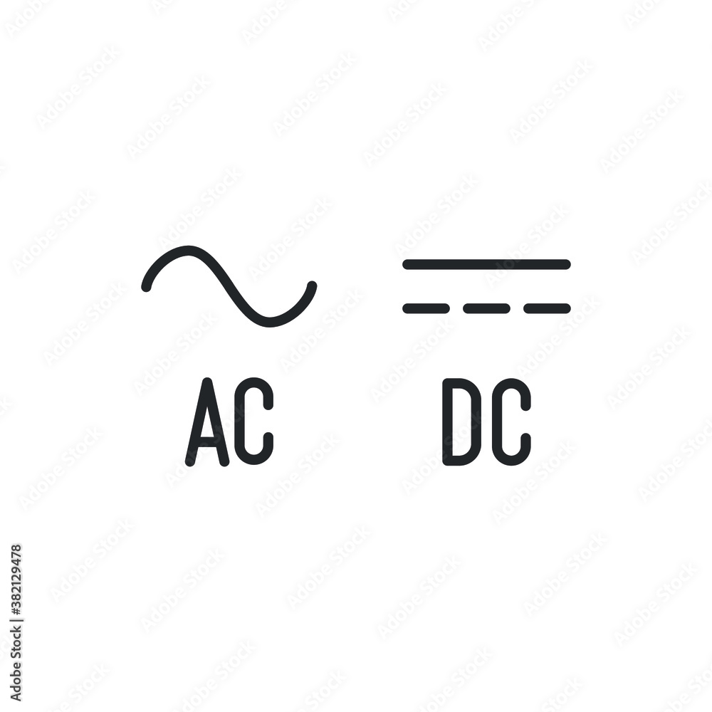 Direct and Alternating Current DC and AC Symbol Sign icon. Potential  difference supply. Voltage transformer in cell battery energy. Line style.  Vector illustration. Design on white background. EPS 10 Stock-Vektorgrafik  | Adobe