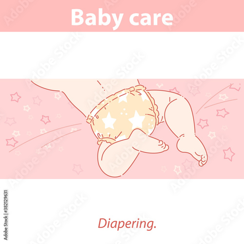 Cute little baby in diaper lying on stomach