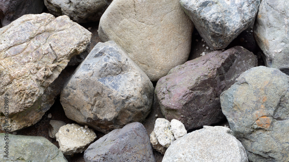 Background with different kinds of stones.