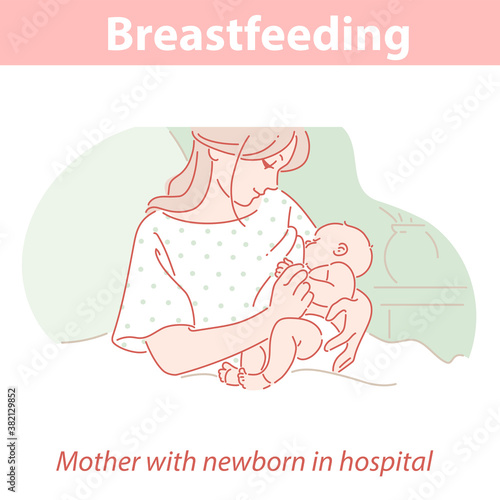 Mother and child. Mother breastfeeding newborn baby. 