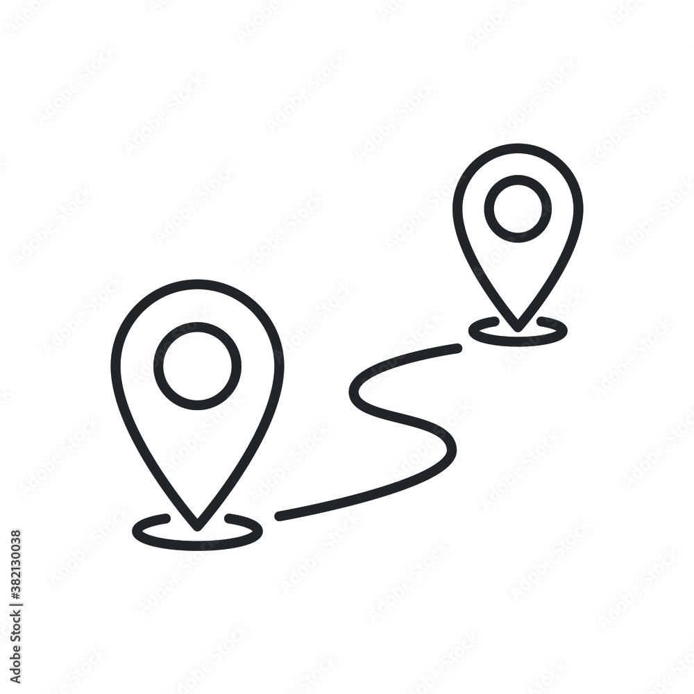 Route gps distance icon. Route location concept of path and road. Start and  end journey. Map