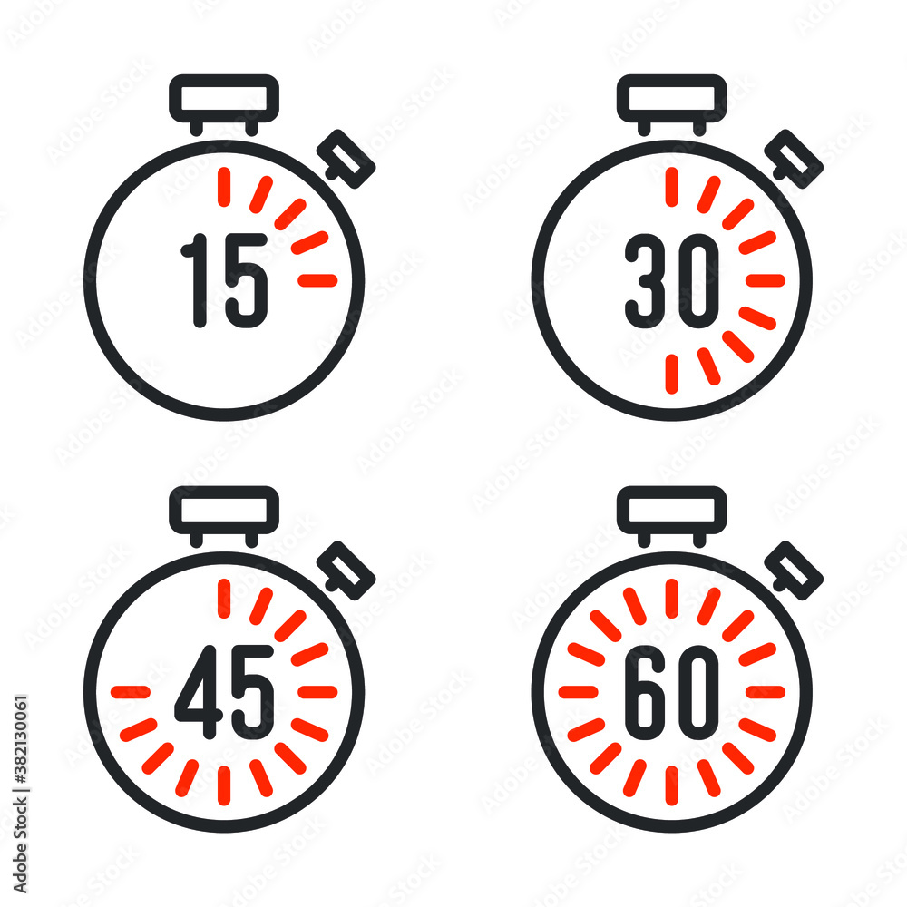 stopwatch set for every 15 minutes icon. countdown analog deadline Clock dial showing