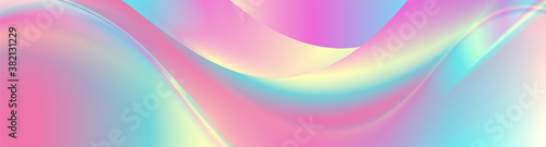 Colorful holographic foil abstract liquid waves futuristic background. Vector banner design