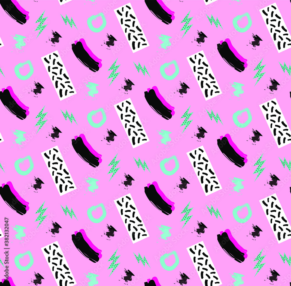 Abstract seamless pattern with zig zag, circles and different elements Abstract seamless pattern with zig zag, circles and different elements