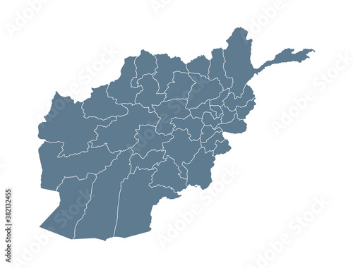 Afghanistan Map - Vector Solid Contour and State Regions