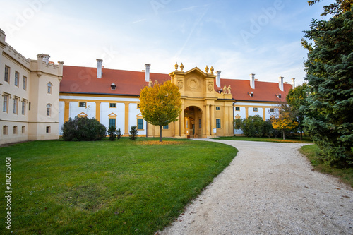Fototapeta Naklejka Na Ścianę i Meble -  Green gardens in Lednice castle Chateau yard in Moravia, Czech Republic. UNESCO World Heritage Site.