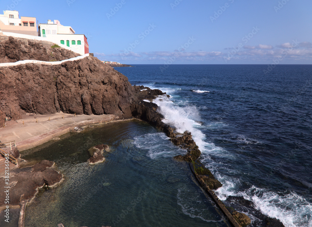 Eroded tall north west coast of Gran Canaria, Canary Islands, in Galdar municipality