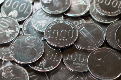 close up of a pile of coins