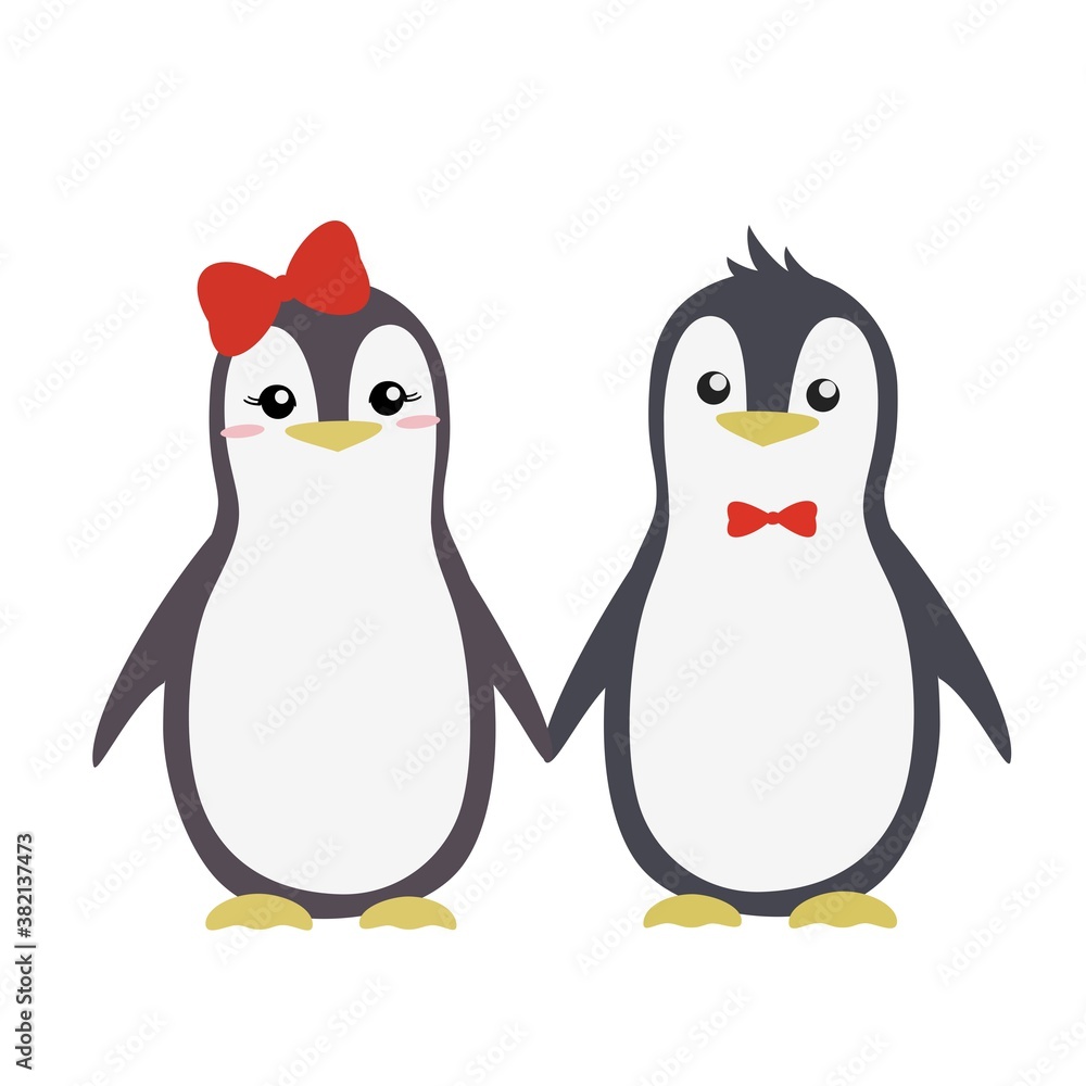 Naklejka premium Two cartoon penguins. Vector illustration