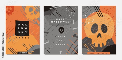 Artistic contemporary cards and covers design for Halloween night. Halloween party invitations template with skulls and abstract shapes. Vector art.