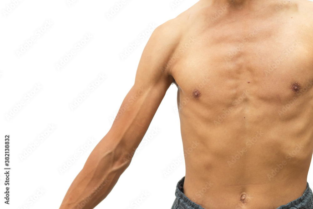 Body of a strong man on a white background