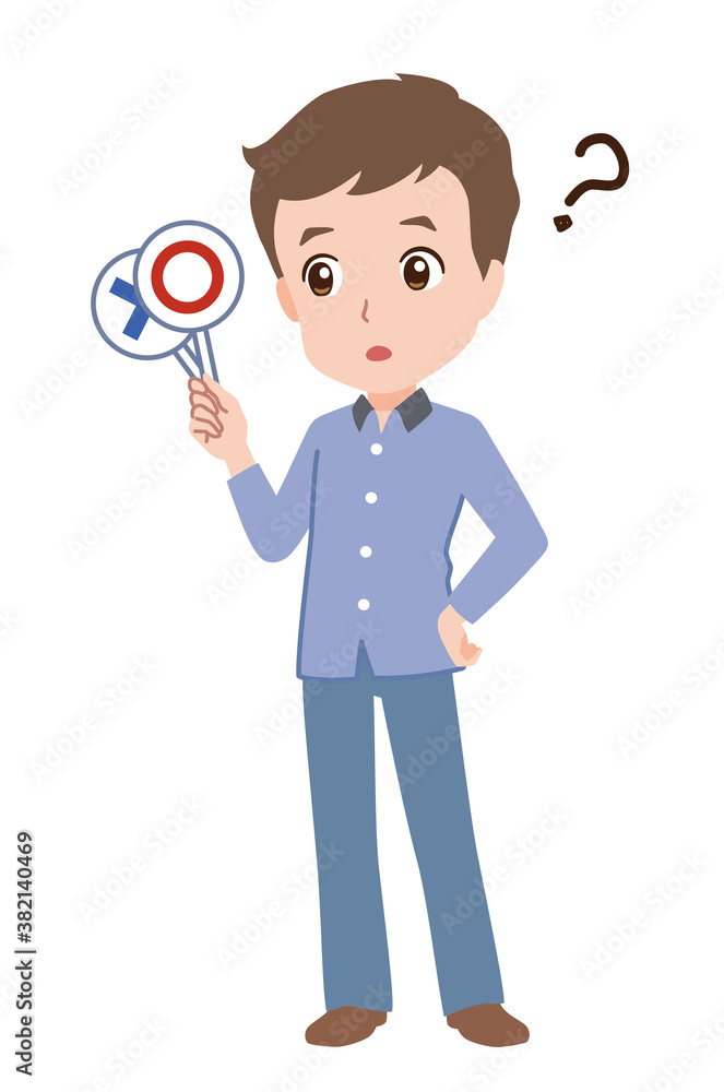 Illustration of a man holding up a card Illustration of a man holding up a card