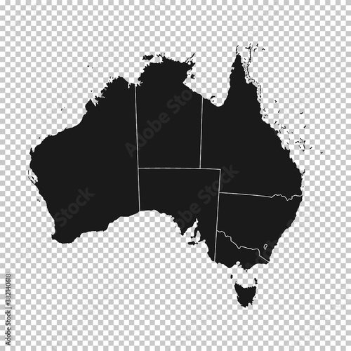 Australia Map - Vector Solid Contour and State Regions on Transparent Background