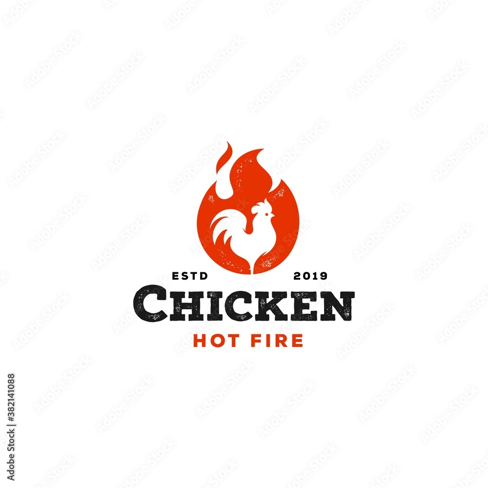 rustic fire chicken logo, hen flame hot symbol vector icon illustration ...