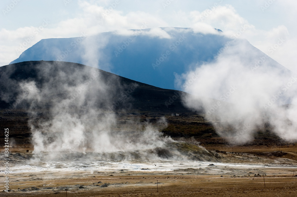 Thermal energy steams from the soil of Iceland near Myvatn.