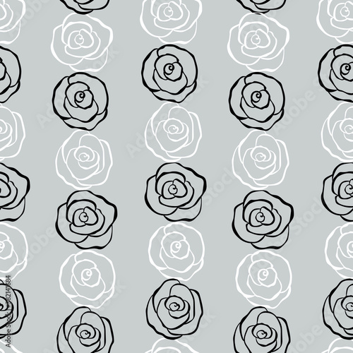 Fototapeta Naklejka Na Ścianę i Meble -  Seamless pattern roses flowers black and white colors vector illustration