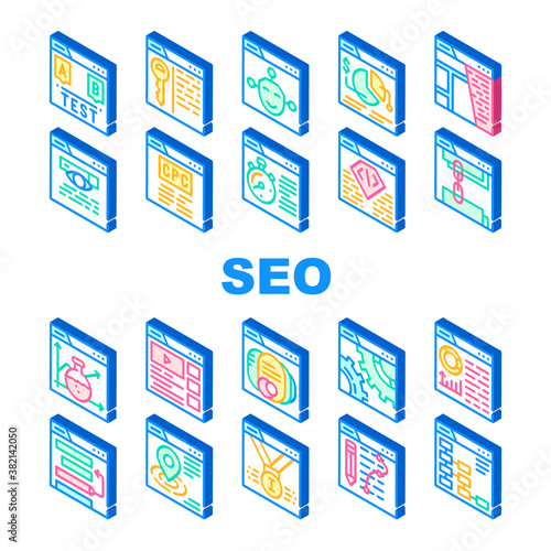 Seo Search Engine Optimization Icons Set Vector