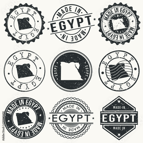 Egypt Set of Stamps. Travel Stamp. Made In Product. Design Seals Old Style Insignia.