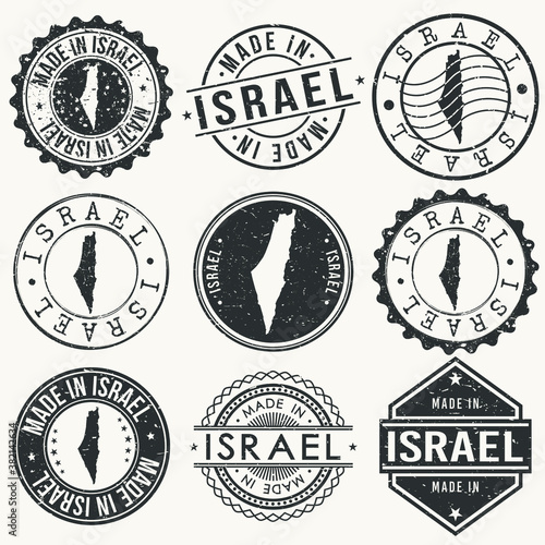 Israel Set of Stamps. Travel Stamp. Made In Product. Design Seals Old Style Insignia.