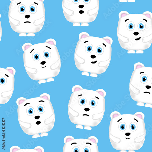 seamless pattern with emotive polar bears on a blue background