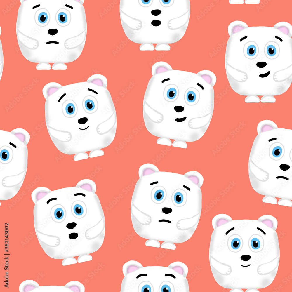 seamless pattern with emotive polar bears on a red background