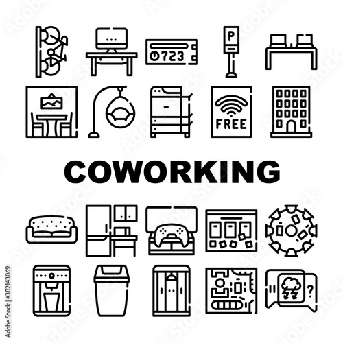 Coworking Work Office Collection Icons Set Vector