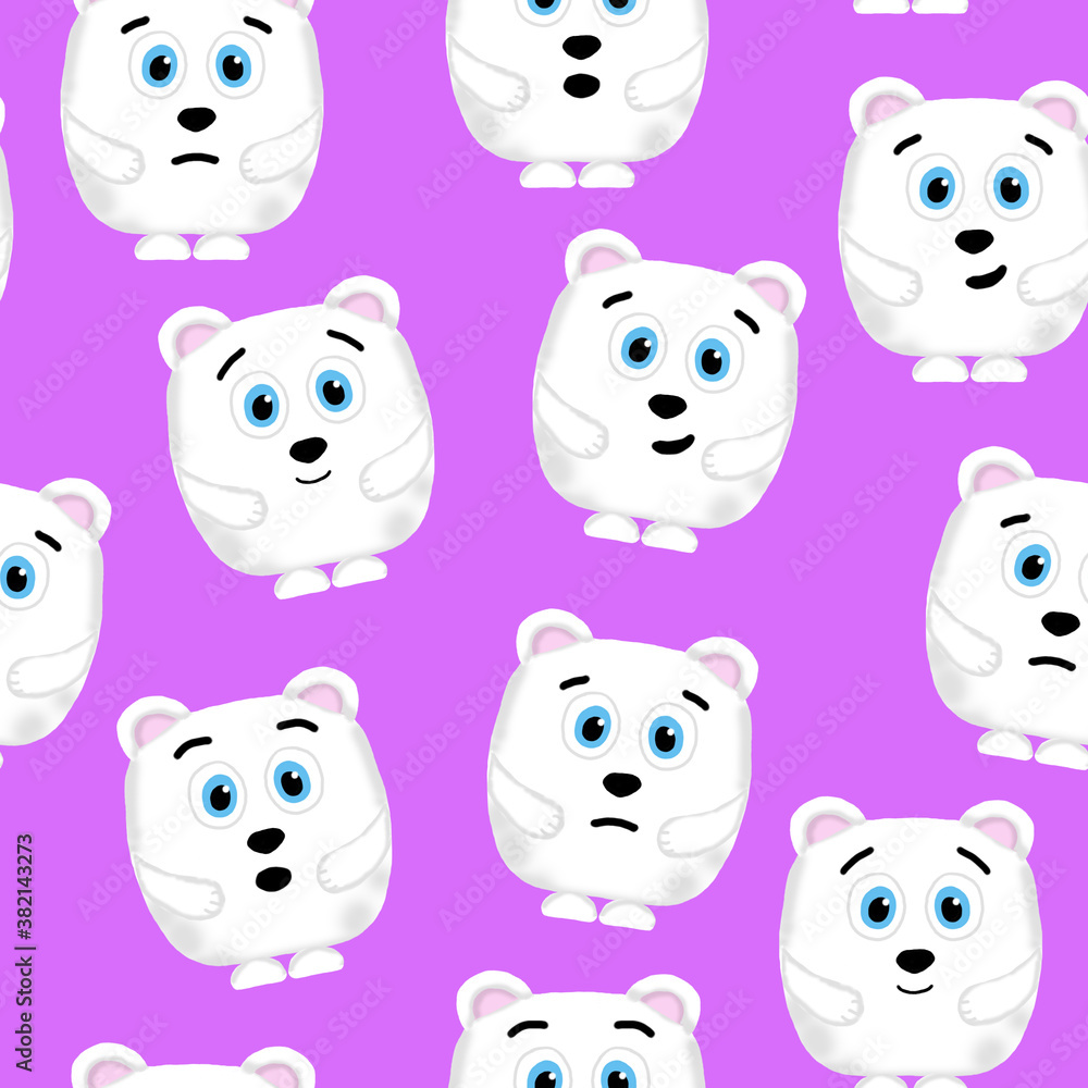 seamless pattern with emotive polar bears on a purple background seamless pattern with emotive polar bears on a purple background