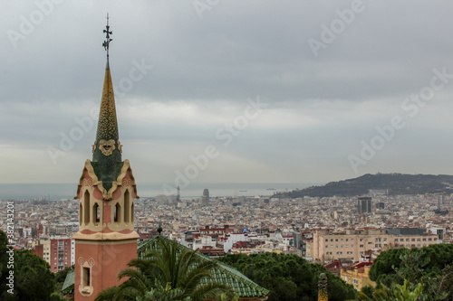 A view of the Casa Museo Gaudí and downtown Barcelona from Park Güell © paulomachado_9