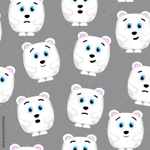 seamless pattern with emotive polar bears on a gray background