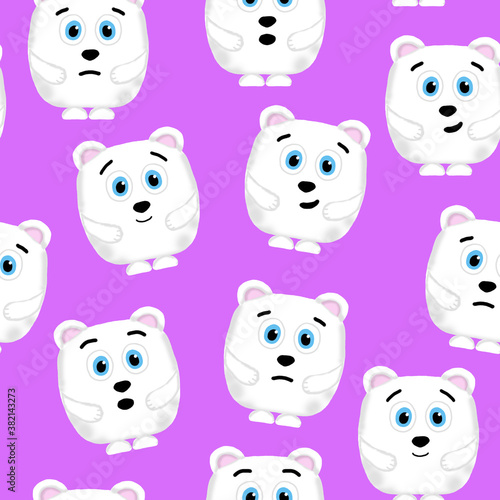 Fototapeta Naklejka Na Ścianę i Meble -  seamless pattern with emotive polar bears on a purple background