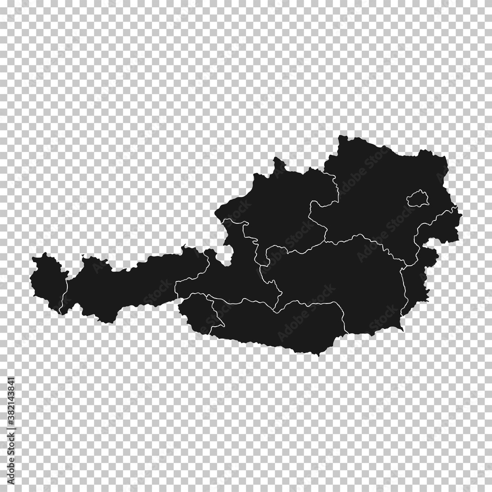 Austria Map - Vector Solid Contour and State Regions on Transparent Background