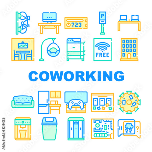 Coworking Work Office Collection Icons Set Vector